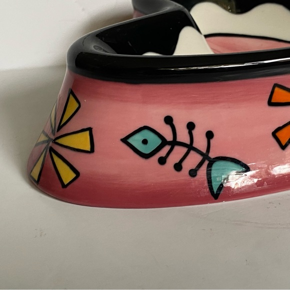Heart Shaped Cat Bowl Food Pink Ceramic Fish Bones Hand Painted Karherine’s Coll - Picture 7 of 16